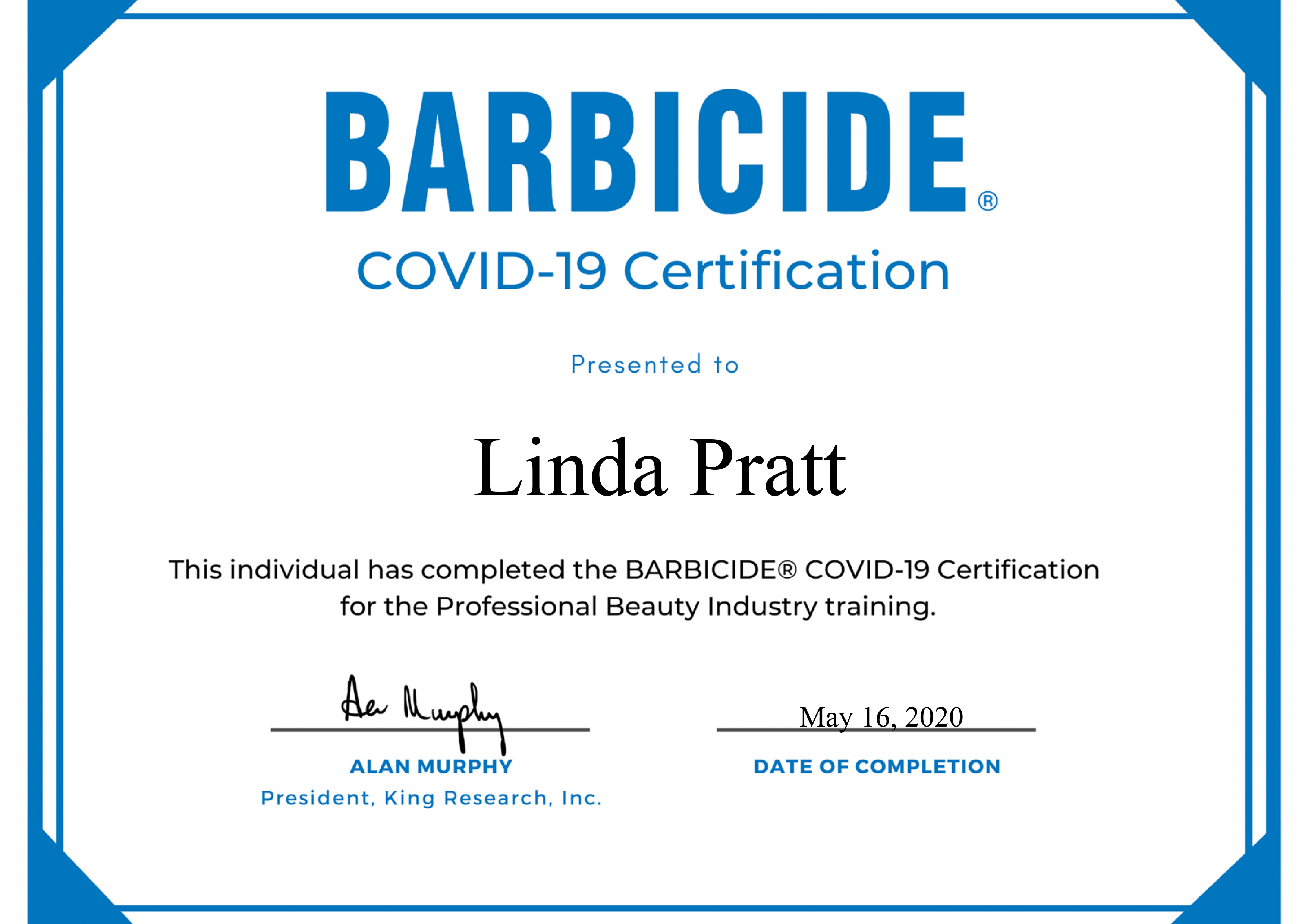 Barbicide Certificate (Covid19) FB
